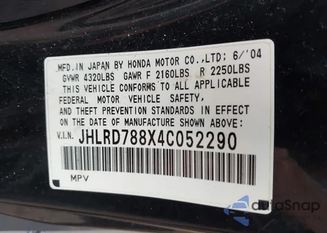 2004 Honda Cr-V Ex z USA, uszkodzony, nr VIN JHLRD788X4C052290